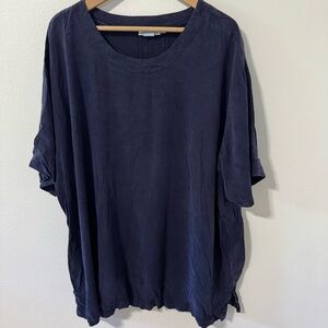 Vintage Amanda Gray 2 Lagenlook Boxy Tunic Top Navy Tencel Minimalist USA-3X